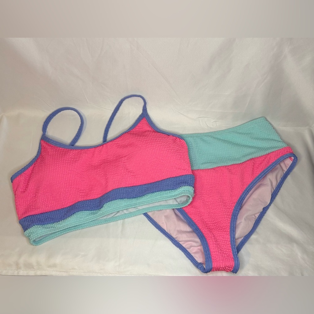 Pink Lily Pink and Blue Block Bikini